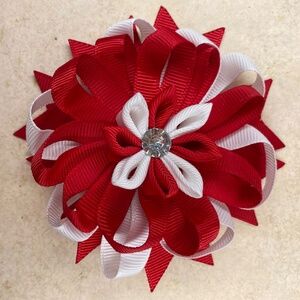 Kanzashi Petal Flower Hair Bow on Alligator Clip-Multi-layers two-Tone Hair Bow